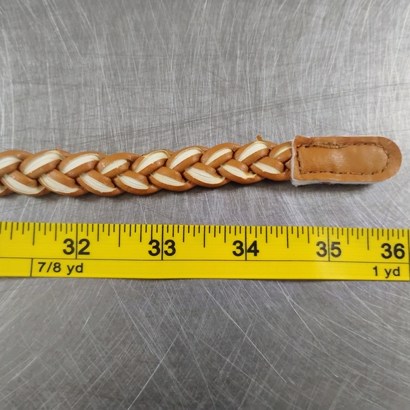 Elegant Tan Braided Leather Mini Belt - Picture 5 of 6